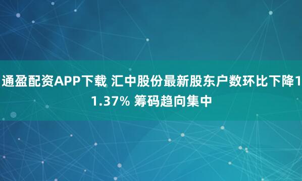 通盈配资APP下载 汇中股份最新股东户数环比下降11.37% 筹码趋向集中